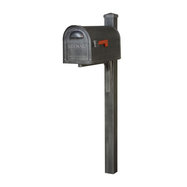 Classic Curbside Mailbox Swedish Silver Mailbox with Locking Insert and Wellington Direct Burial Mailbox Post Smooth, image 2