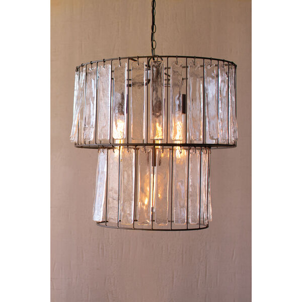 Bronze Two Tiered Round One-Light Pendant with Clear Glass Chimes, image 2
