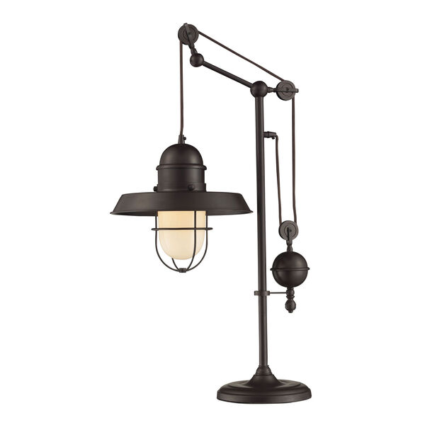 Farmhouse Oiled Bronze Pulley Adjustable Height One Light Table Lamp, image 1