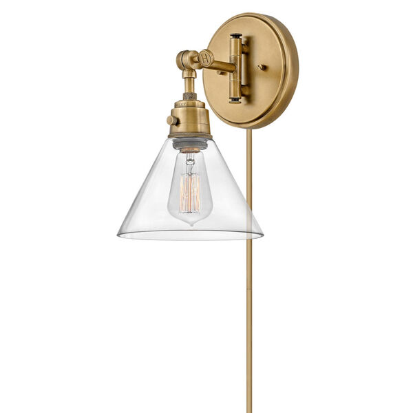 Arti Heritage Brass Plug-In 12-Inch One-Light Wall Sconce With Clear Glass, image 2