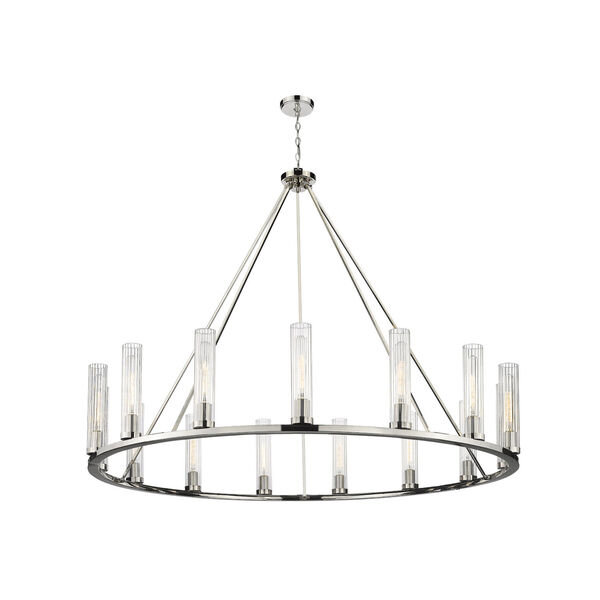 Beau Polished Nickel 15-Light Chandelier with Clear Glass Shade, image 5