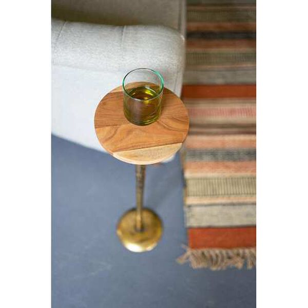 Rattan Wood Antique Brass Cocktail Table with Acacia Wood Top, image 2