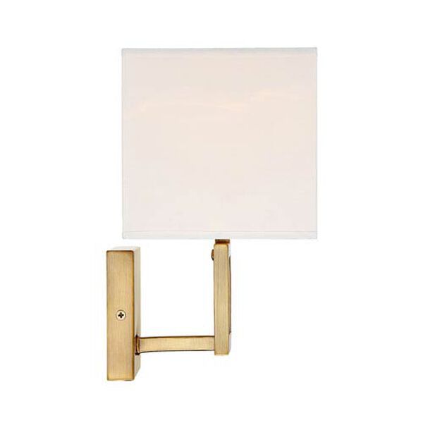 Uptown Natural Brass One-Light Wall Sconce with Square White Fabric Shade, image 3