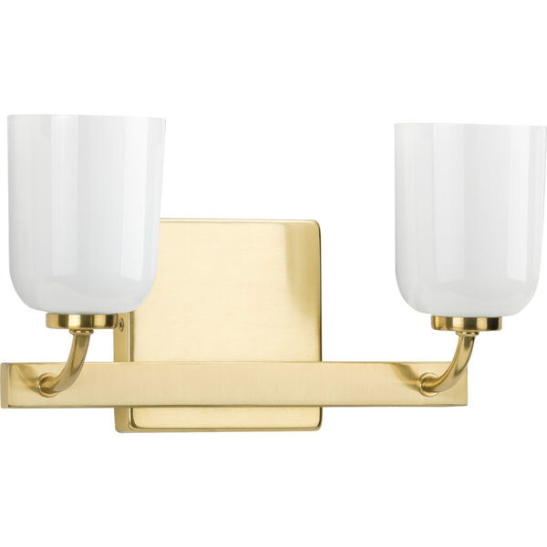 Moore Satin Brass 13-Inch Two-Light Bath Vanity with White Opal Shade, image 1