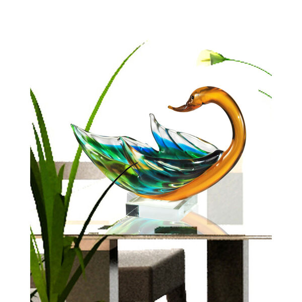 Hand Blown Art Glass 9-Inch Swan Bowl Sculpture, image 2