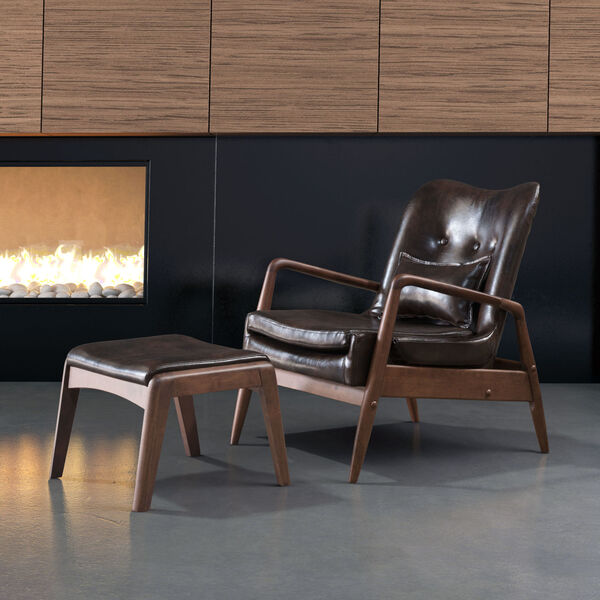 Bully Brown and Walnut Lounge Chair and Ottoman, image 2
