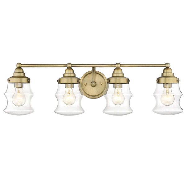 Keal Antique Brass Four-Light Bath Vanity with Clear Glass, image 2