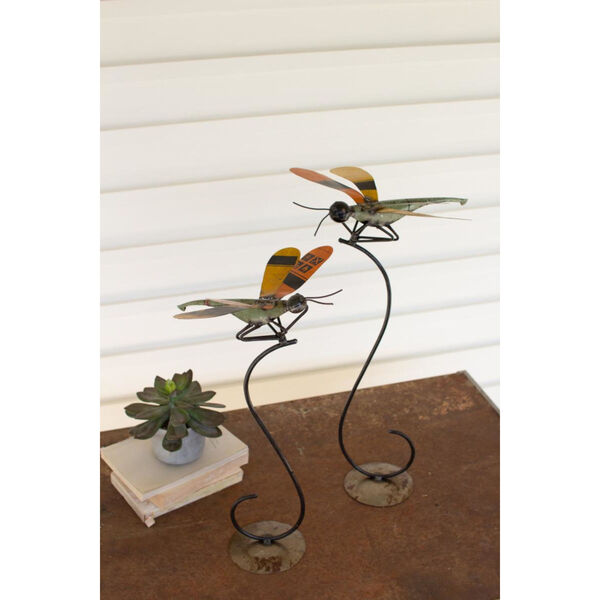 Black Recycled Metal Dragonflies on Stands, Set of Two, image 1