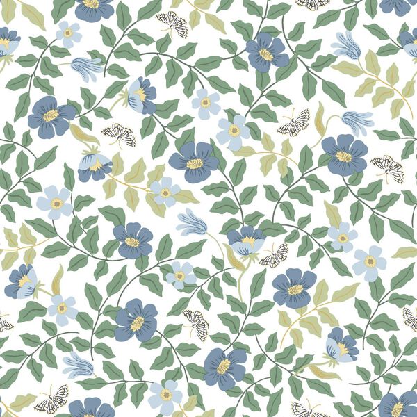 Primrose Blue and White Peel and Stick Wallpaper, image 2