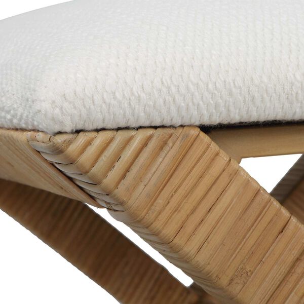 St. Tropez Natural and White Rattan Small Bench, image 5