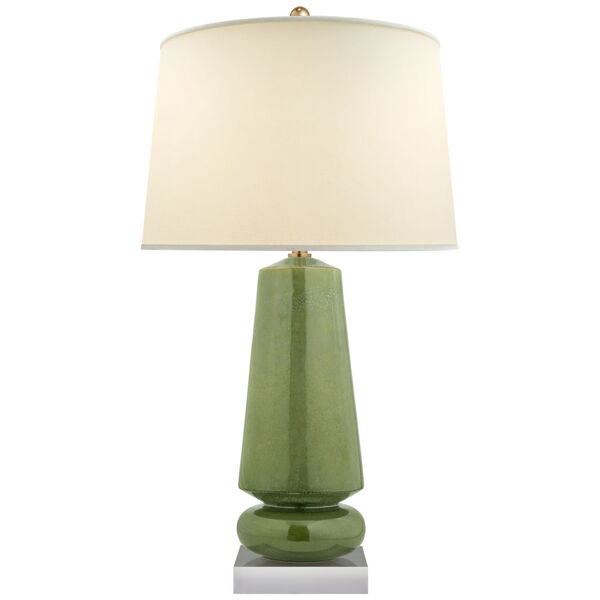 Parisienne Medium Table Lamp in Shellish Kiwi with Natural Percale Shade by Chapman and Myers, image 1