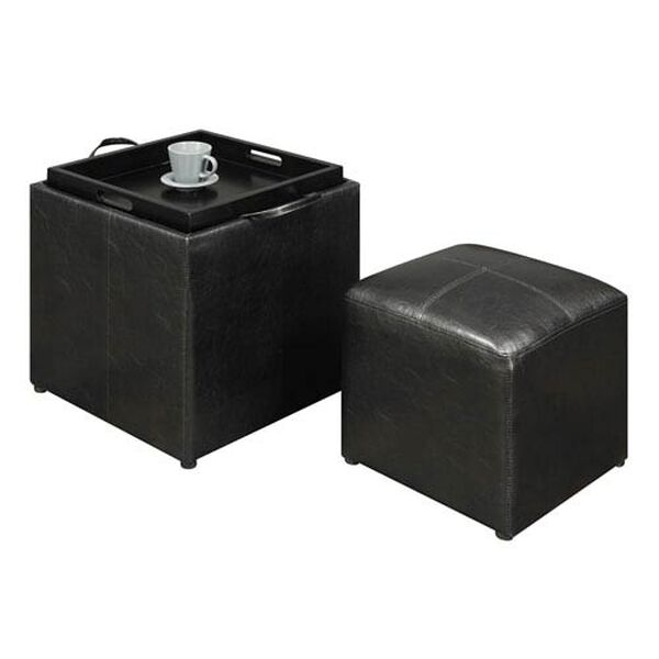 Designs4Comfort Park Avenue Black Faux Leather Single Ottoman with Stool and Reversible Tray, image 2