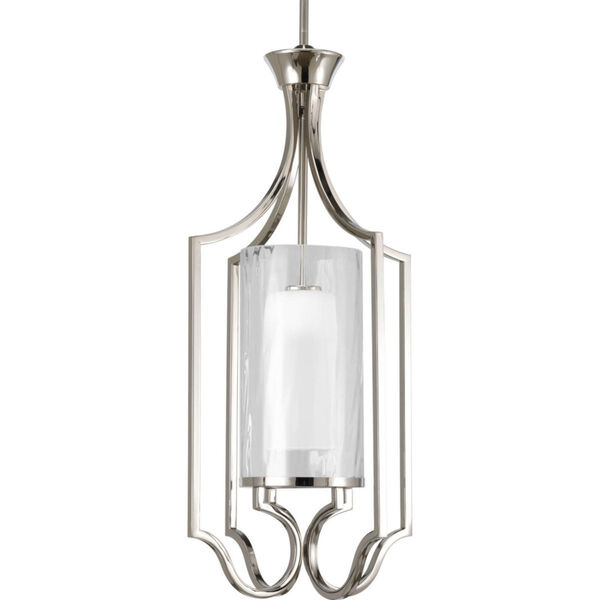 Caress Polished Nickel One-Light 30-Inch Lantern Pendant with Glass Diffuser, image 1