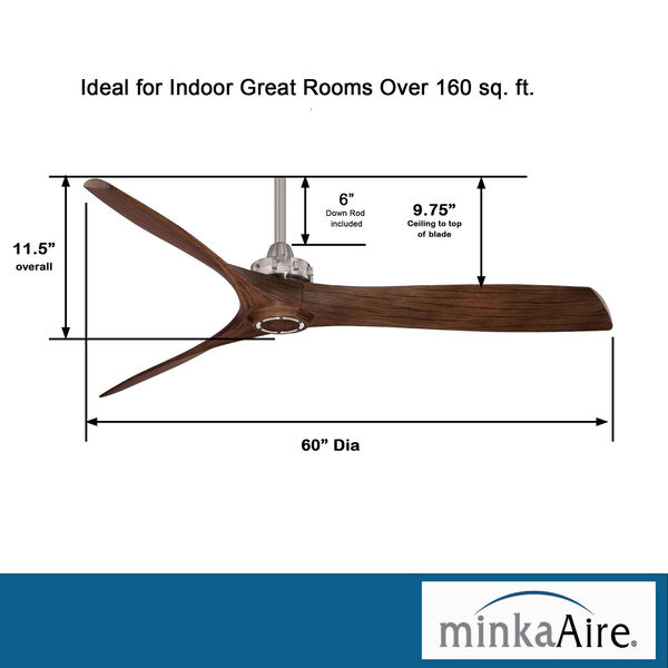 Aviation 60-Inch Ceiling Fan in Brushed Nickel with Three Medium Maple Blades, image 8