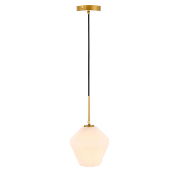 Gene Brass Eight-Inch One-Light Mini Pendant with Frosted White Glass, image 1