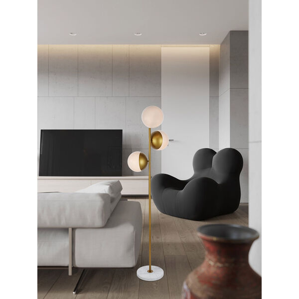 Eclipse Brass and Frosted White Three-Light Floor Lamp, image 2