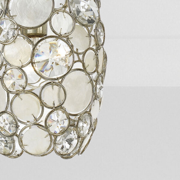 Palla Antique Silver One-Light Mini Pendant with Natural White Capiz Shell and Hand Cut Crystal, image 3