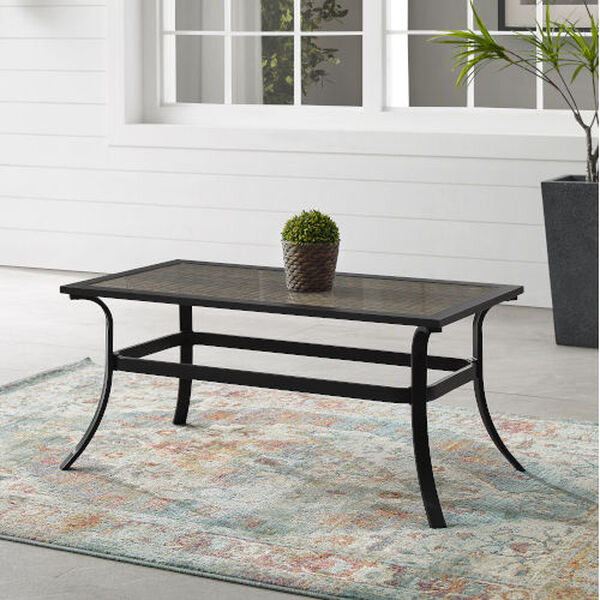 Dahlia Matte Black and Brown Metal And Wicker Coffee Table, image 1