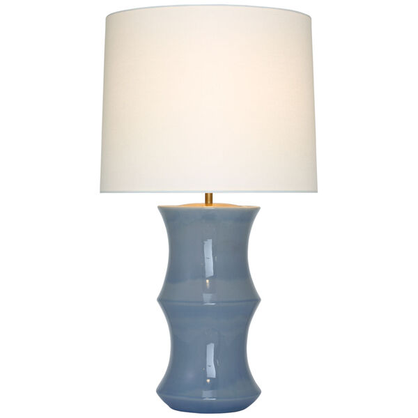 Marella Medium Table Lamp in Polar Blue Crackle with Linen Shade by AERIN, image 1