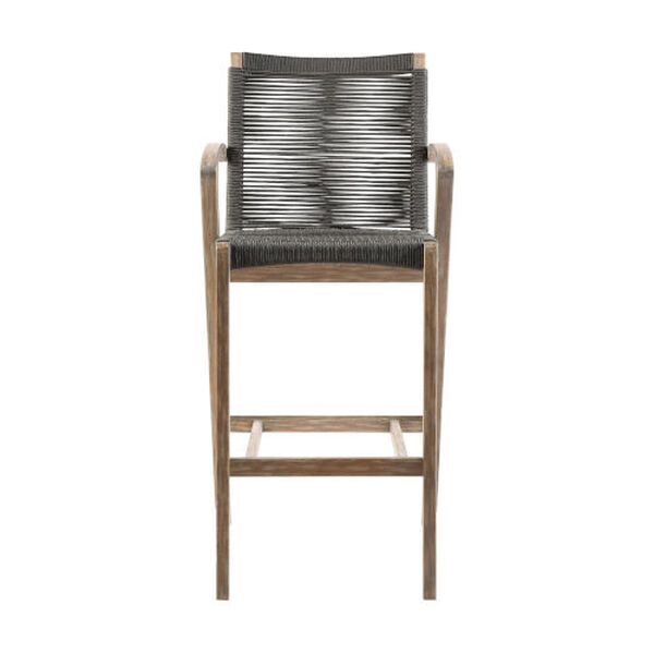Brielle Teak Charcoal Rope Outdoor Bar Stool, image 2