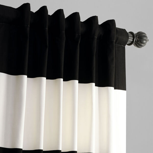 Black and Off White Horizontal Stripe Single Curtain Panel 50 x 108, image 4