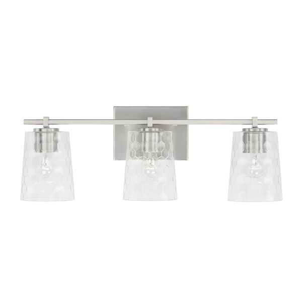 Burke Brushed Nickel Three-Light Bath Vanity with Clear Honeycomb Glass Shades, image 2