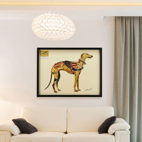 Black Framed Greyhound Dimensional Collage Graphic Glass Wall Art, image 1