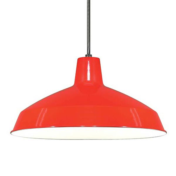 Red One-Light Dome Pendant with Warehouse Shade, image 1