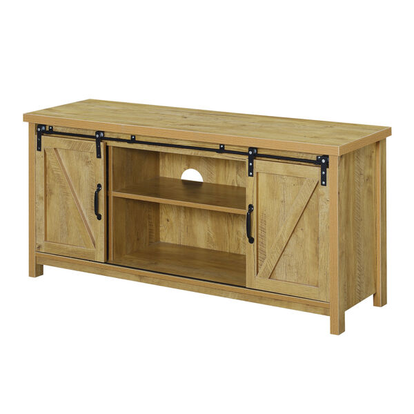Blake Barn Door TV Stand with Shelves and Sliding Cabinets for TVs up to 60 Inches in English Oak, image 1