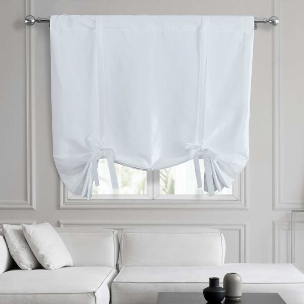 White Faux Silk Taffeta Tie-Up Window Shade Single Panel, image 1