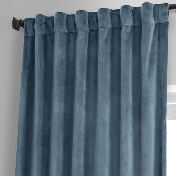 Signature Oxford Blue Plush Velvet Hotel Blackout Single Panel Curtain, image 4