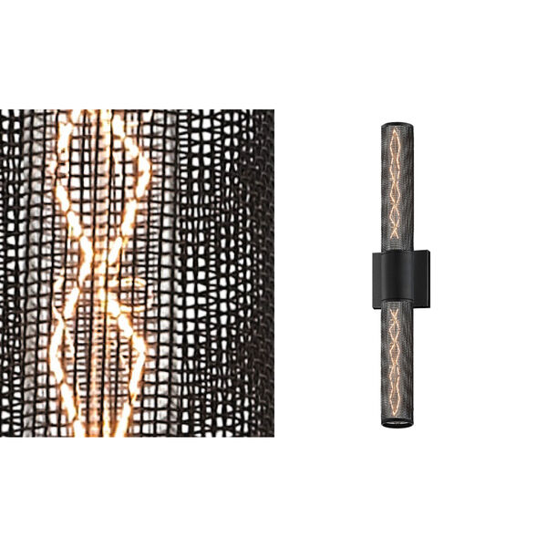 Urban Edge Textured Black Two Light Wall Sconce with Black Wire Mesh Shade, image 2