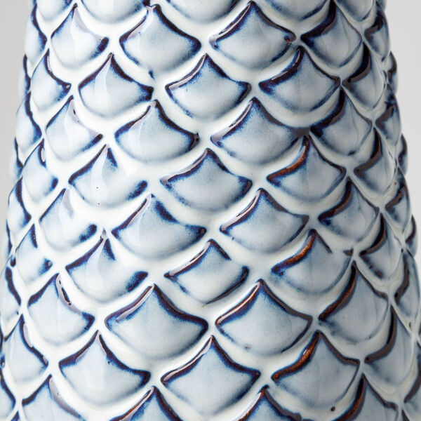 Troi II Blue and White Fishscale Ceramic Vase, image 4