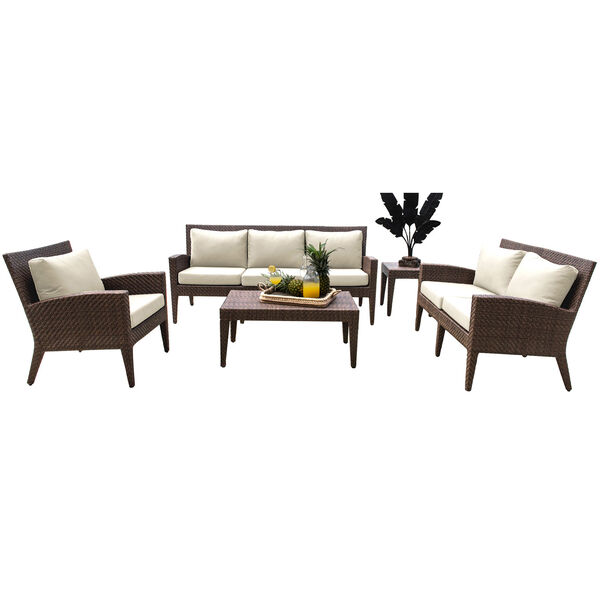 Oasis Java Brown Outdoor Seating Set with Sunbrella Antique Beige cushion, 5 Piece, image 1