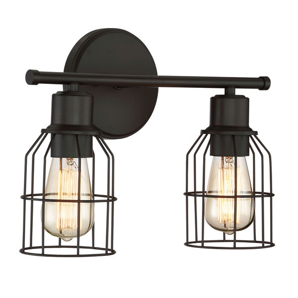 Afton Rubbed Bronze Caged Two-Light Industrial Vanity, image 2