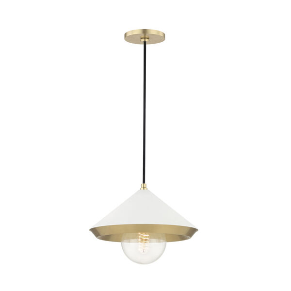 Marnie Aged Brass 12-Inch One-Light Pendant with White Shade, image 1