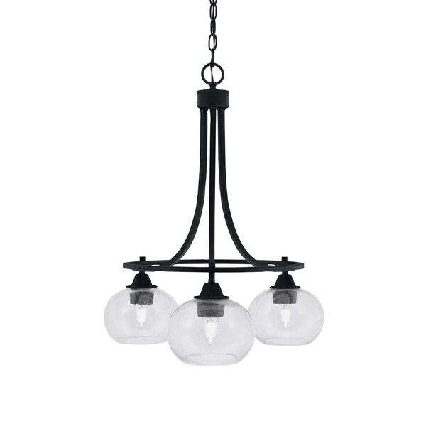 Paramount Matte Black Three-Light Downlight Chandelier with Seven-Inch Clear Bubble Glass, image 1