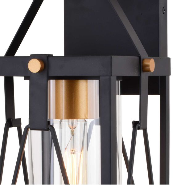 Evanston Matte Black and Light Gold One-Light Dusk to Dawn Outdoor Wall Lantern with Clear Glass, image 5