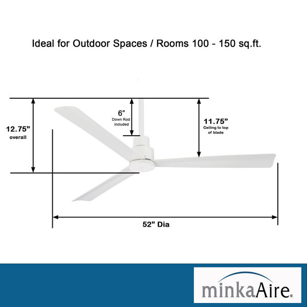 Simple Flat White 52-Inch Outdoor Fan, image 5