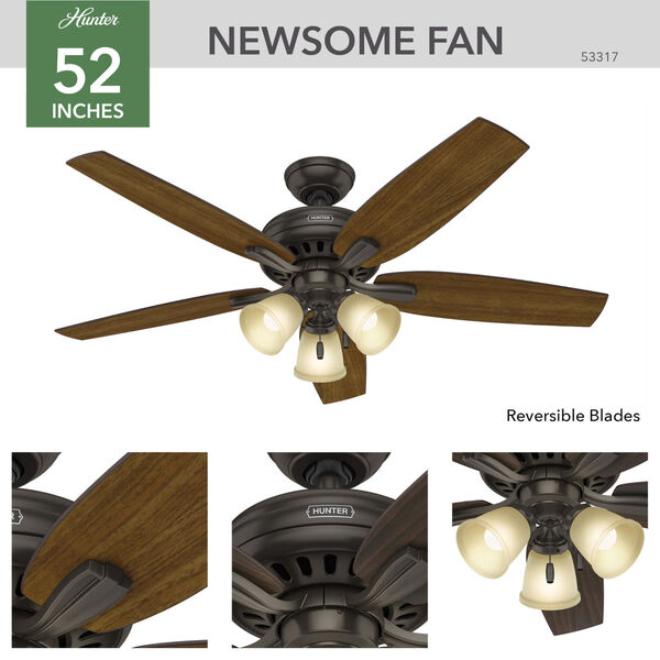 Newsome Premier Bronze 52-Inch Three-Light Fluorescent Adjustable Ceiling Fan, image 4