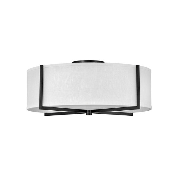 Axis Black Four-Light LED Semi-Flush Mount with Off White Linen Shade, image 3