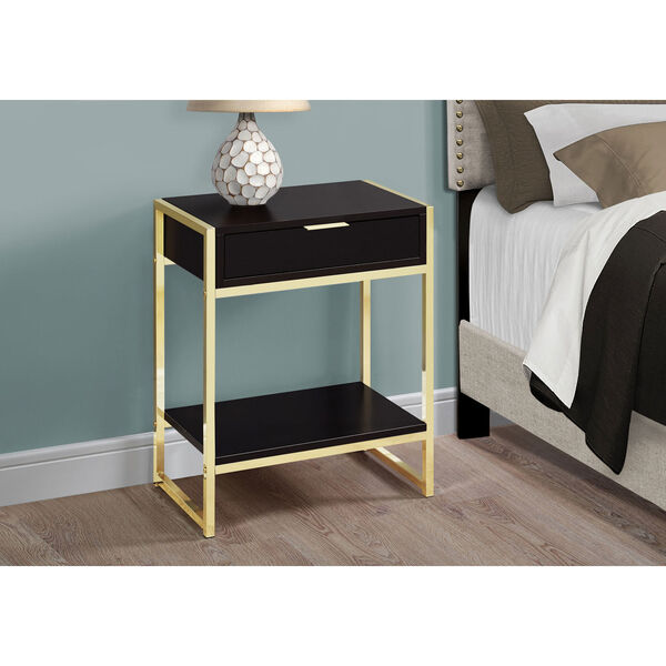 Cappuccino and Gold 13-Inch Accent Table with Open Shelf, image 3