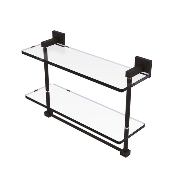 Montero Oil Rubbed Bronze 16-Inch Two Tiered Glass Shelf with Integrated Towel Bar, image 1