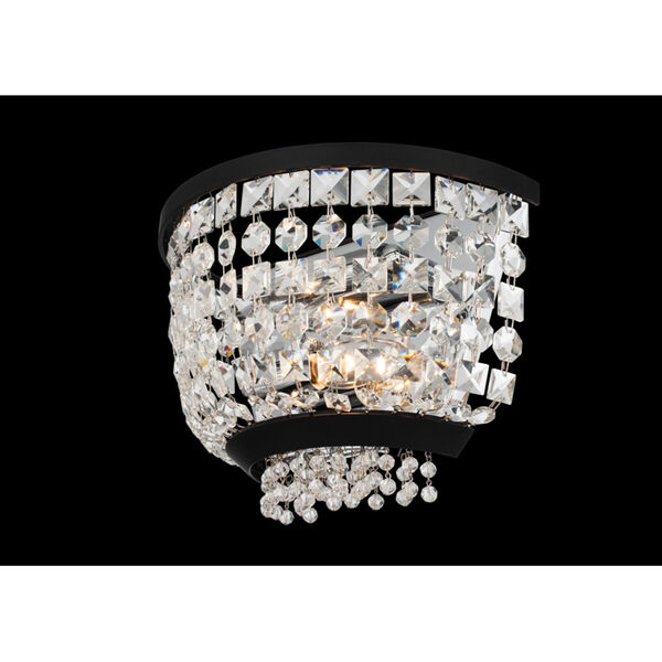 Terzo Matte Black Polished Chrome Two-Light Wall Sconce with Firenze Crystal, image 2