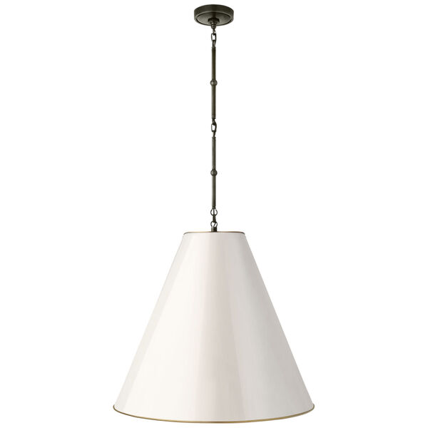 Goodman Large Hanging Lamp in Bronze with Antique White Shade by Thomas O'Brien, image 1