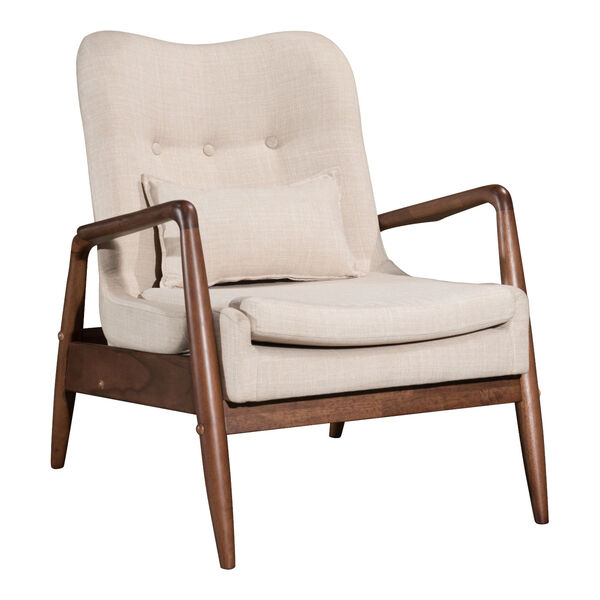 Bully Beige and Walnut Lounge Chair and Ottoman, image 3
