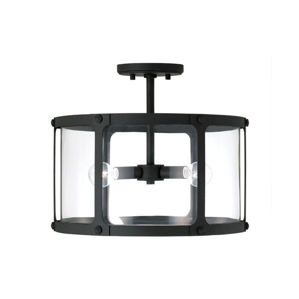 Brennen Black Iron Three-Light Semi-Flush or Pendant with Clear Glass, image 1