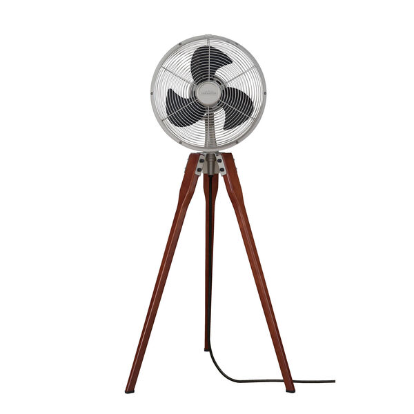 Arden Satin Nickel Oscillating Floor Fan with Black Blades, image 1