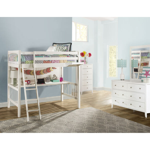 Pulse White Twin Loft Bed With Hanging Nightstand, image 1