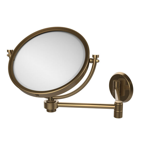 8 Inch Wall Mounted Extending Make-Up Mirror 2X Magnification with Groovy Accent, Brushed Bronze, image 1